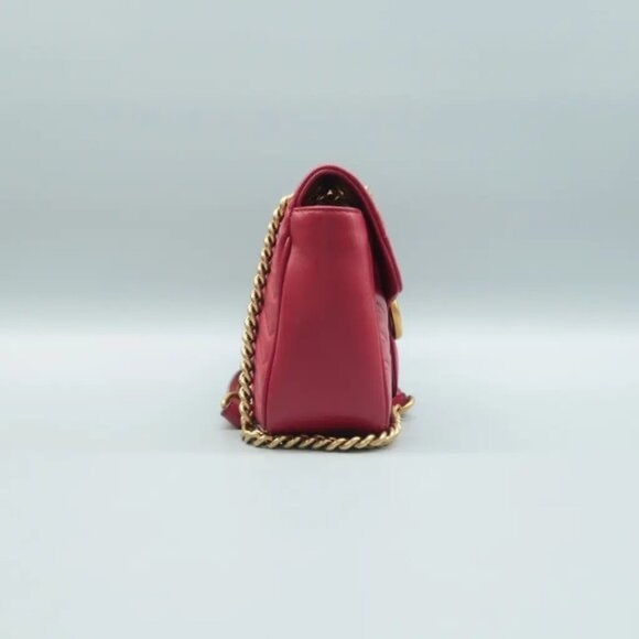 100% Authentic GUCCI GG Marmont Flap Red Leather Shoulder Bag 948-6824 - Picture 4 of 11